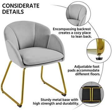 Yaheetech Flower Shape Velvet Vanity Chair, Modern Side Chair Armchair with Golden Metal Legs for Living Room/Dressing Room/Bedroom/Home Office/Kitchen, Gray
