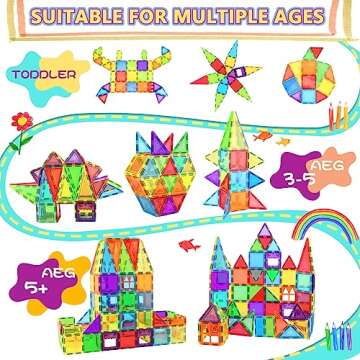 Magnetic Tiles Kids Games Toys, STEM Magnet Toys for Toddlers, Magnetic Blocks Building Toys for Kids Age 3-5 4-8, Preschool Learning Montessori Sensory Toys for 3+ Year Old Boys Girls Birthday Gifts