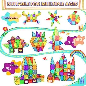 Magnetic Tiles Kids Games Toys, STEM Magnet Toys for Toddlers, Magnetic Blocks Building Toys for Kids Age 3-5 4-8, Preschool Learning Montessori Sensory Toys for 3+ Year Old Boys Girls Birthday Gifts