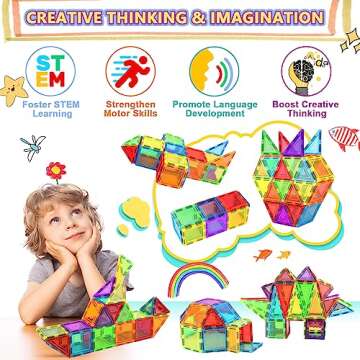 Magnetic Tiles Kids Games Toys, STEM Magnet Toys for Toddlers, Magnetic Blocks Building Toys for Kids Age 3-5 4-8, Preschool Learning Montessori Sensory Toys for 3+ Year Old Boys Girls Birthday Gifts