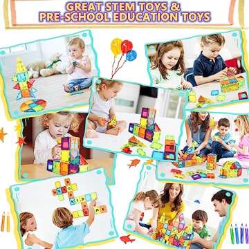 Magnetic Tiles Kids Games Toys, STEM Magnet Toys for Toddlers, Magnetic Blocks Building Toys for Kids Age 3-5 4-8, Preschool Learning Montessori Sensory Toys for 3+ Year Old Boys Girls Birthday Gifts