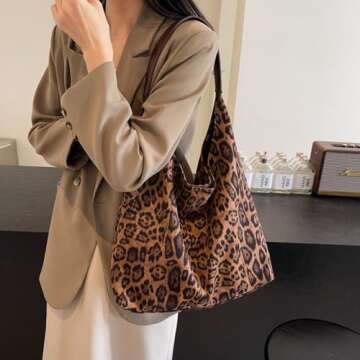 YFGBCX Leopard Tote Bag for Women Cheetah Purse Brown Vintage Hobo Bag Large Capacity Work Tote Bag