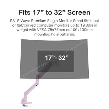 Pixio PS1S Wave Pink Single Monitor Arm Stand Desk Mount - Fits up to 32 inches Monitors and up to 1...