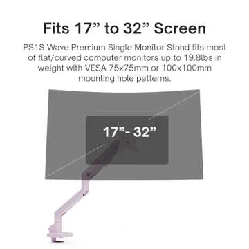 Pixio PS1S Wave Pink Single Monitor Arm Stand Desk Mount - Fits up to 32 inches Monitors and up to 1...