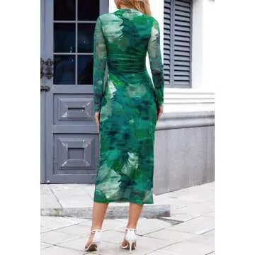 Stylish MEROKEETY Long Sleeve Tie Dye Bodycon Dress
