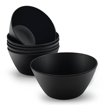 ECOWAY Bamboo Fiber Cereal Bowls Set 6 Pieces, 24 Ounce Soup Bowls Black, Melamine Bowls Set Large f...