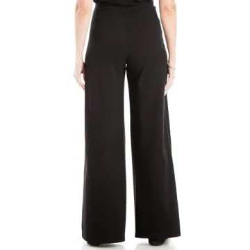 Max Studio Women's High Waist Pintuck Wide Leg Ponte Pant US Small, Black