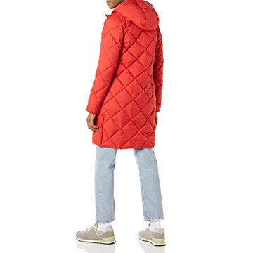 Amazon Essentials Women's Heavyweight Diamond Quilted Knee Length Puffer Coat - Discontinued Colors, Red, Small