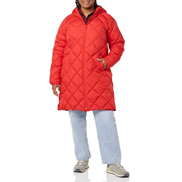 Amazon Essentials Women's Heavyweight Diamond Quilted Knee Length Puffer Coat - Discontinued Colors, Red, Small