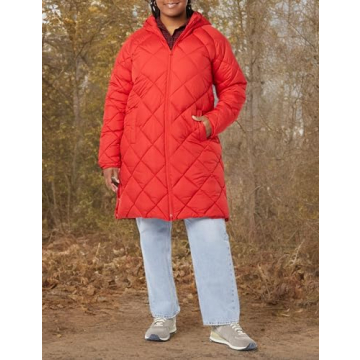 Amazon Essentials Women's Heavyweight Diamond Quilted Knee Length Puffer Coat - Discontinued Colors, Red, Small