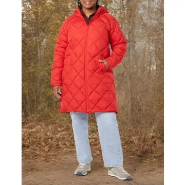 Amazon Essentials Women's Heavyweight Diamond Quilted Knee Length Puffer Coat - Discontinued Colors, Red, Small