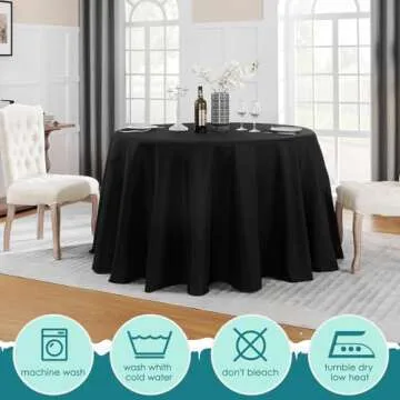 VidaFete Round Tablecloth 132inch 6pack Polyester Table Cloth, Stain Wrinkle Resistant Polyester Dining Table Cover for Kitchen Dinning Party Wedding Rectangular Tabletop Buffet Decoration(Black)