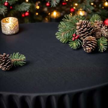 VidaFete Round Tablecloth 132inch 6pack Polyester Table Cloth, Stain Wrinkle Resistant Polyester Dining Table Cover for Kitchen Dinning Party Wedding Rectangular Tabletop Buffet Decoration(Black)