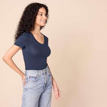 Amazon Essentials Women's Slim-Fit Short-Sleeve V-Neck T-Shirt, Pack of 2