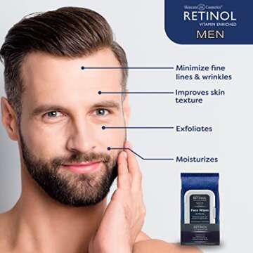 Retinol Men Facial Wipes Anti-Aging Cleansing Towelettes - Quickly cleanse face from sweat, oil and pore-clogging dirt without any heavy residue