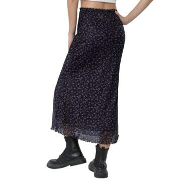Avanova Women Ditsy Floral Mesh Mermaid Skirt - Summer Midi Skirt in Elegant Purple