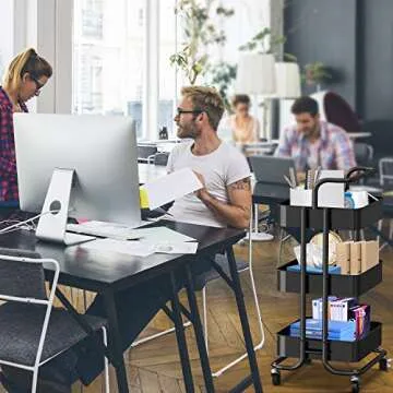 FURNINXS 3 Tier Metal Rolling Cart for Home Use - Black