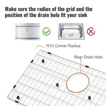VEVOR Sink Protector Grid, 26"x14" Stainless Steel Sink Grates, Rear Drain Sink Grates with R10 Corner Radius, Large Sink Bottom Grids, Universal Bowl Rack Sink Accessories, For Kitchen Sink, Silver