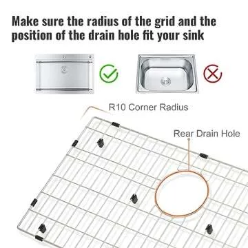 VEVOR Sink Protector Grid, 26"x14" Stainless Steel Sink Grates, Rear Drain Sink Grates with R10 Corner Radius, Large Sink Bottom Grids, Universal Bowl Rack Sink Accessories, For Kitchen Sink, Silver