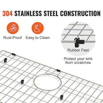 VEVOR Sink Protector Grid, 26"x14" Stainless Steel Sink Grates, Rear Drain Sink Grates with R10 Corner Radius, Large Sink Bottom Grids, Universal Bowl Rack Sink Accessories, For Kitchen Sink, Silver