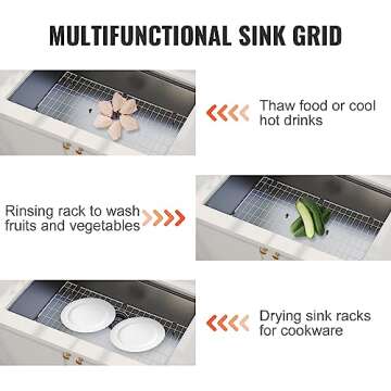 VEVOR Sink Protector Grid, 26"x14" Stainless Steel Sink Grates, Rear Drain Sink Grates with R10 Corner Radius, Large Sink Bottom Grids, Universal Bowl Rack Sink Accessories, For Kitchen Sink, Silver