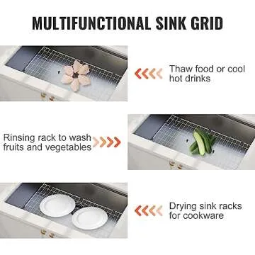 VEVOR Sink Protector Grid, 26"x14" Stainless Steel Sink Grates, Rear Drain Sink Grates with R10 Corner Radius, Large Sink Bottom Grids, Universal Bowl Rack Sink Accessories, For Kitchen Sink, Silver