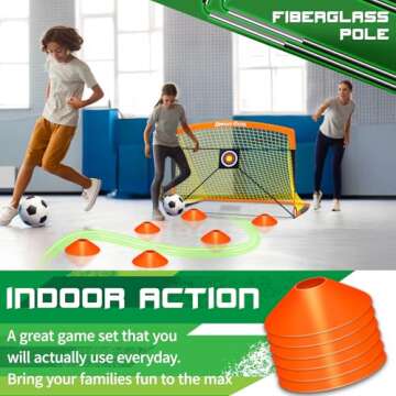 Dimples Excel Portable Foldable Soccer Goal, 8/10mm Fiberglass Frame & 400D/420D Oxford Net, Weatherproof Design for Backyard, Park, Beach Training, Quick-Set Youth/Adult Soccer Gear