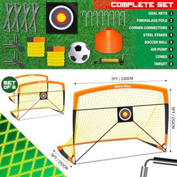 Dimples Excel Portable Foldable Soccer Goal, 8/10mm Fiberglass Frame & 400D/420D Oxford Net, Weatherproof Design for Backyard, Park, Beach Training, Quick-Set Youth/Adult Soccer Gear