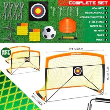 Dimples Excel Portable Foldable Soccer Goal, 8/10mm Fiberglass Frame & 400D/420D Oxford Net, Weatherproof Design for Backyard, Park, Beach Training, Quick-Set Youth/Adult Soccer Gear
