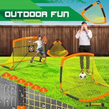 Dimples Excel Portable Foldable Soccer Goal, 8/10mm Fiberglass Frame & 400D/420D Oxford Net, Weatherproof Design for Backyard, Park, Beach Training, Quick-Set Youth/Adult Soccer Gear