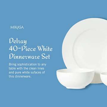 Mikasa Delray 40-Piece White Dinnerware Set for 8 - Elegant Dining Experience