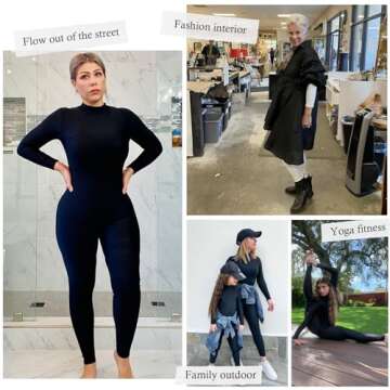 speerise Adult High Neck Zip One Piece Unitard Full Body Leotard Bodycon Jumpsuit for Women