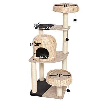 MidWest Homes for Pets Cat Tree | Biscayne Cat Furniture, 5-Tier Cat Tree w/Sisal Wrapped Support Scratching Posts & High Cat Look-Out Perch, Woven Rattan & Script, Large Cat Tree