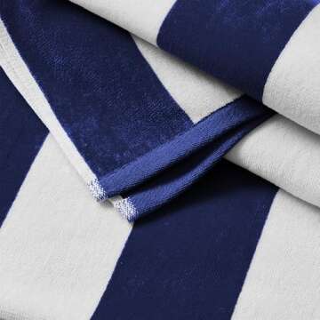 Great Bay Home 100% Cotton Velour 4 Pack Beach Towels | Navy Cabana Stripe Pool Towels | Quick Dry, ...