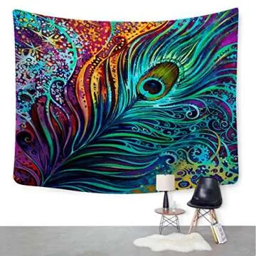 Sunm Boutique Colorful Peacock Feather Tapestry, Abstract Art Wall Tapestry Wall Hanging Psychedelic Tapestries for Wall Decoration (Peacock Feather, 51.2" x 59.1")