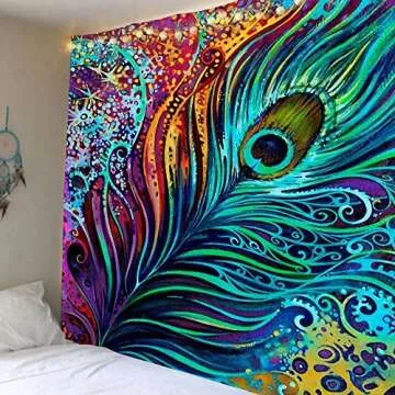 Sunm Boutique Colorful Peacock Feather Tapestry, Abstract Art Wall Tapestry Wall Hanging Psychedelic Tapestries for Wall Decoration (Peacock Feather, 51.2" x 59.1")