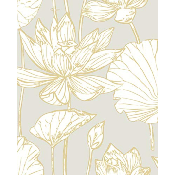 NextWall Lotus Floral Wallpaper with Metallic Accents