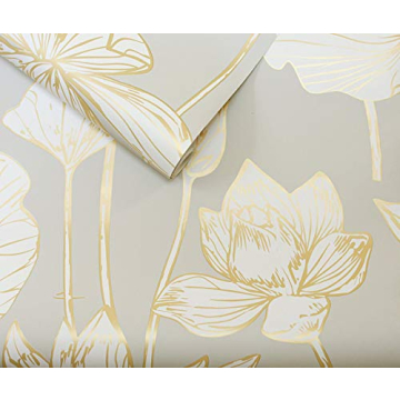 NextWall Lotus Floral Wallpaper with Metallic Accents