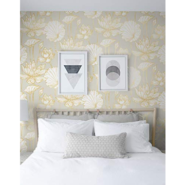 NextWall Lotus Floral Wallpaper with Metallic Accents
