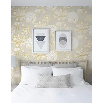 NextWall Lotus Floral Wallpaper with Metallic Accents