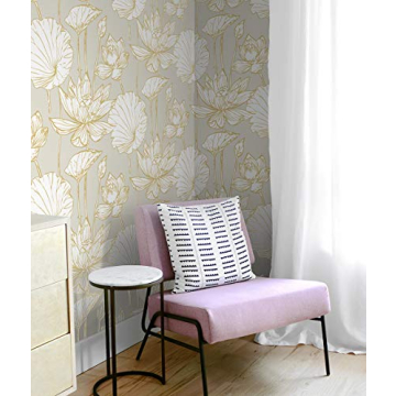 NextWall Lotus Floral Wallpaper with Metallic Accents