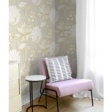 NextWall Lotus Floral Wallpaper with Metallic Accents