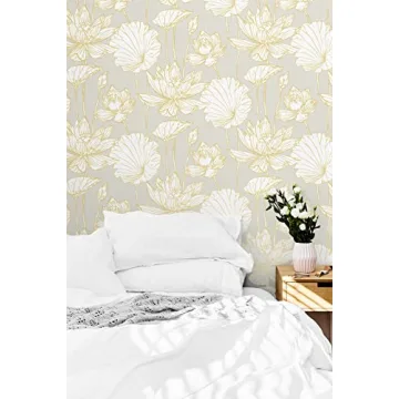 NextWall Lotus Floral Wallpaper with Metallic Accents