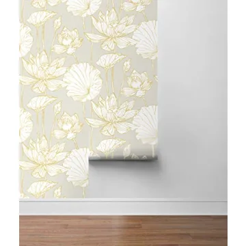NextWall Lotus Floral Wallpaper with Metallic Accents