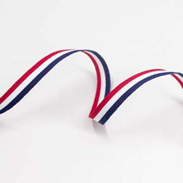 Ribbli Red/White/Blue Striped Grosgrain Ribbon,3/8-Inch x10-Yard,Use for Gift Wrapping,Party Decorat...