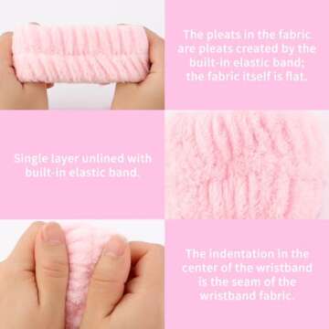 CUBACO 6PCS Spa Headband and Wristband Set - Makeup Headband, Wristbands, Hair Claw Clips, Pink Scrunchies for Women Skincare Non Slip Thick Hair Accessory for Face Washing, Mask, Skin Treatment