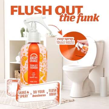 ANGRY ORANGE Toilet Tamer Bathroom Spray, Citrus Orange Spice Toilet Spray, Bathroom Odor Eliminator and Air Freshener for Before or After You Go, Bathroom Use and Other Areas of Home, 6 Ounces