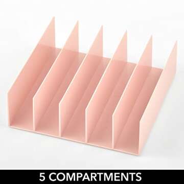 mDesign Plastic Purse Organizer for Bedroom Closet, Shelf Storage - Holds Woman's Purse, Hanging Bag, Zipper Handbag, Tote, Perfect for Space Saving, 5 Sections, Lumiere Collection - 2 Pack - Lt Pink