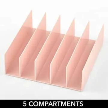 mDesign Plastic Purse Organizer for Bedroom Closet, Shelf Storage - Holds Woman's Purse, Hanging Bag, Zipper Handbag, Tote, Perfect for Space Saving, 5 Sections, Lumiere Collection - 2 Pack - Lt Pink