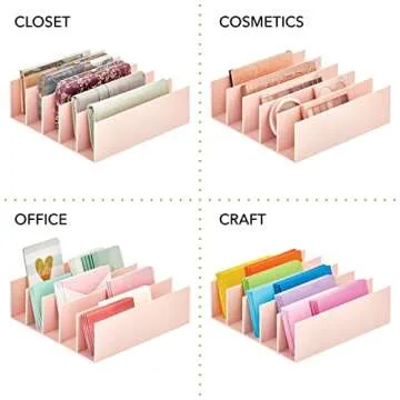 mDesign Plastic Purse Organizer for Bedroom Closet, Shelf Storage - Holds Woman's Purse, Hanging Bag, Zipper Handbag, Tote, Perfect for Space Saving, 5 Sections, Lumiere Collection - 2 Pack - Lt Pink